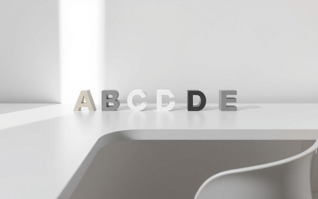 A minimalist, high-quality photograph depicting the "ABCDE Method" concept. The image shows a sleek, modern desk with a clean, uncluttered layout. On the desk, five distinct objects are arranged in a linear formation, each representing one letter of the "ABCDE" acronym. The objects are simple, geometric shapes in a muted color palette, such as gray, white, and black, conveying a sense of structure and organization. The lighting is soft and diffused, creating a calm, professional atmosphere. The camera angle is slightly elevated, providing a clear, unobstructed view of the desk and the objects. The overall composition is balanced and visually appealing, emphasizing the methodical and practical nature of the "ABCDE Method" concept.