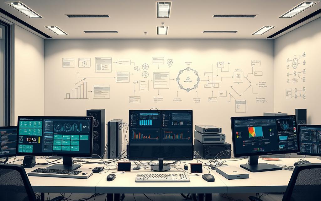 A sleek, modern office workspace with a central hub of interconnected automation and integration tools. In the foreground, a series of intuitive dashboards and control panels display real-time data and system status. The middle ground features cutting-edge hardware and peripherals seamlessly linked, conveying a sense of efficient workflow. In the background, abstract diagrams and flow charts suggest the complex algorithms and intelligent algorithms powering the automation. Soft, directional lighting illuminates the scene, creating a professional, high-tech atmosphere. The overall impression is one of a highly optimized, streamlined work environment where productivity and efficiency reign supreme. A sleek, modern office workspace with a central hub of interconnected automation and integration tools. In the foreground, a series of intuitive dashboards and control panels display real-time data and system status. The middle ground features cutting-edge hardware and peripherals seamlessly linked, conveying a sense of efficient workflow. In the background, abstract diagrams and flow charts suggest the complex algorithms and intelligent algorithms powering the automation. Soft, directional lighting illuminates the scene, creating a professional, high-tech atmosphere. The overall impression is one of a highly optimized, streamlined work environment where productivity and efficiency reign supreme.