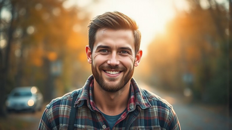 A handsome 30-year-old man, wearing casual clothes, and smiling subtly.