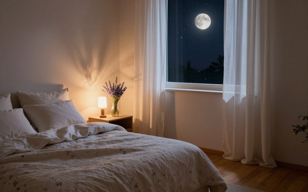 Quiet bedroom at night suggesting uninterrupted sleep continuity until morning